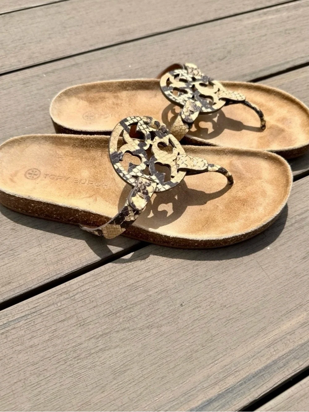 Tory Burch Snake-Print Miller Thong Sandals - Beige & Black